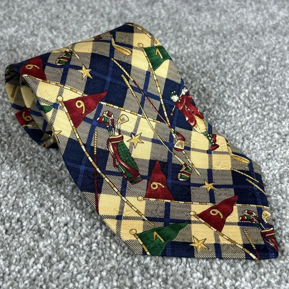 Tommy Hilfiger Designer Necktie Silk Novelty Golf Theme Made in USA 100%